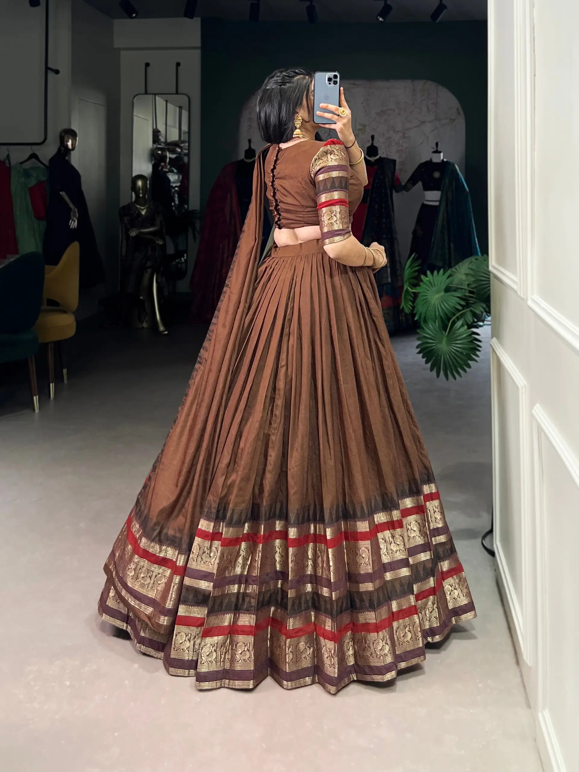 Pure Chanderi Zari Weaving Border Lehenga Set