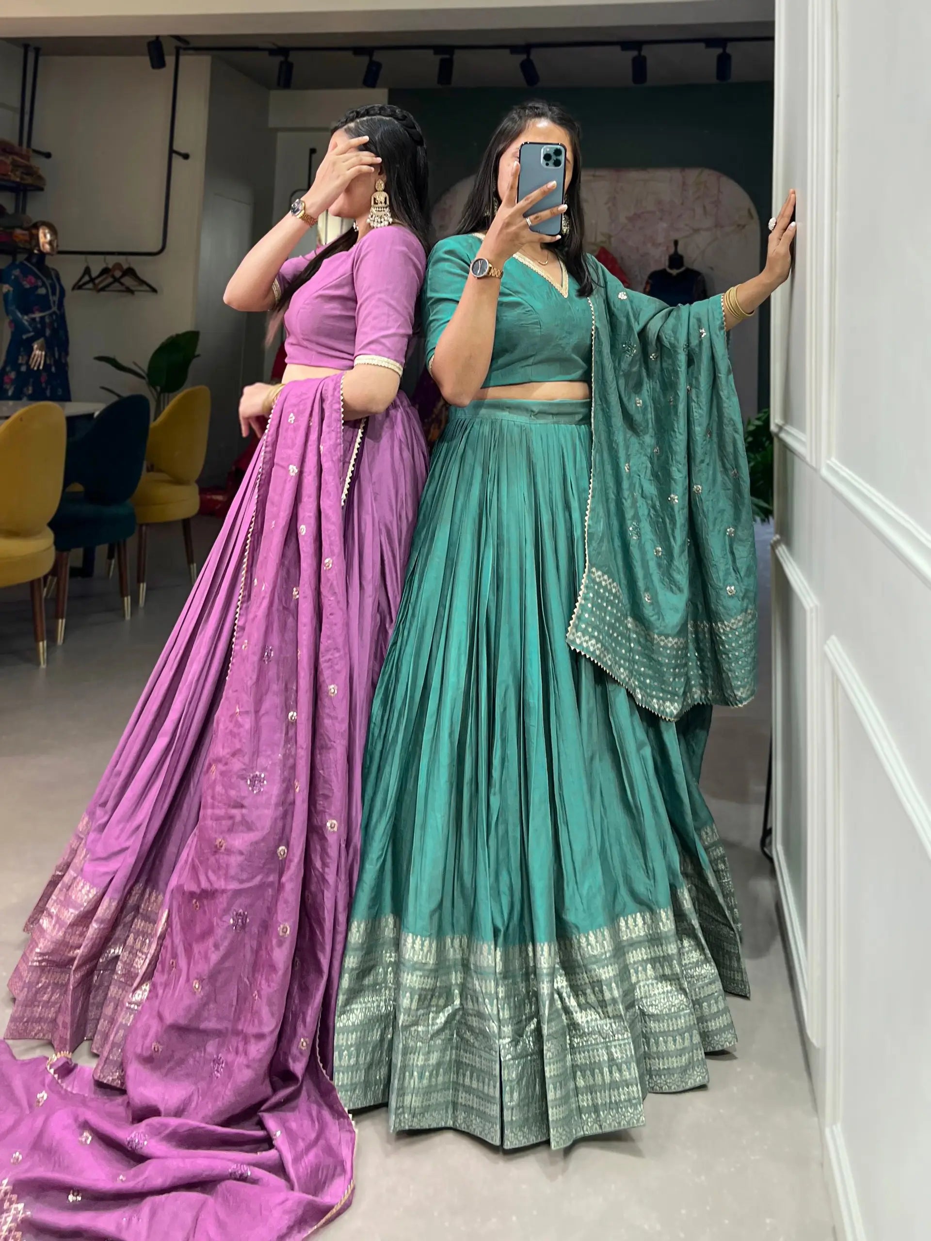 Pure Chanderi Zari Weaving Lehenga Set with Dupatta