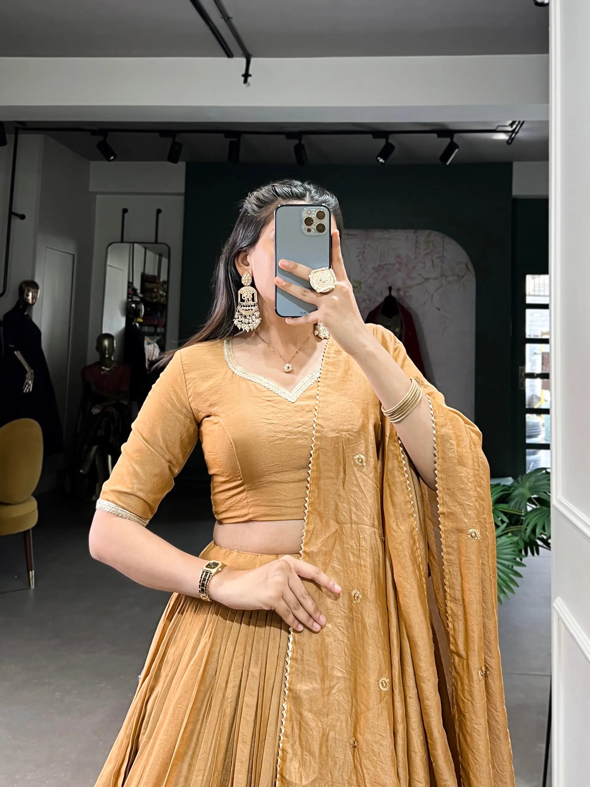 Pure Chanderi Zari Weaving Lehenga Set with Dupatta