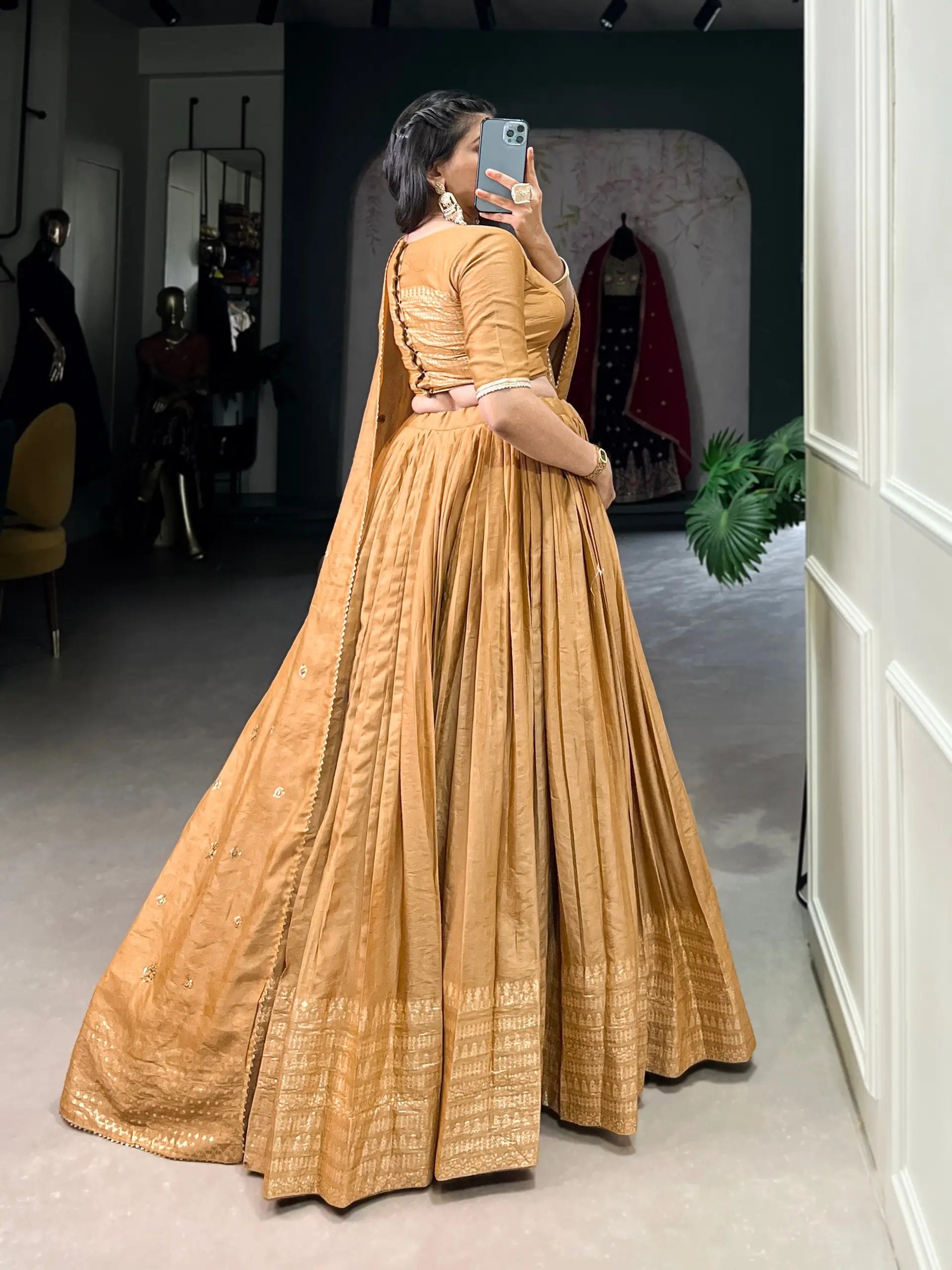 Pure Chanderi Zari Weaving Lehenga Set with Embroidered Dupatta