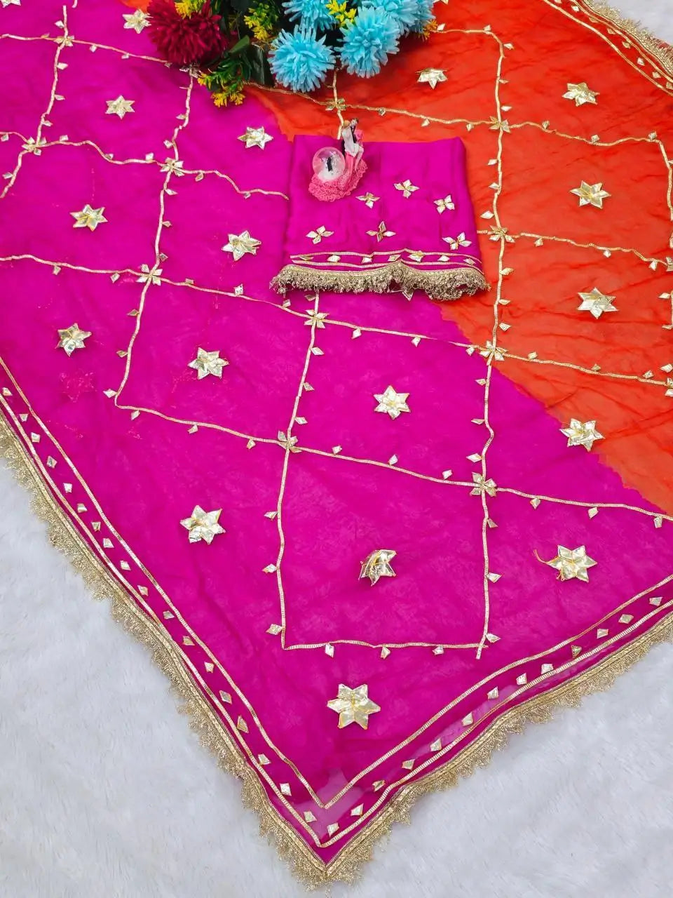 Pure Chiffon Gota Patti Saree with Designer Lace for Festive and Wedding Wear
