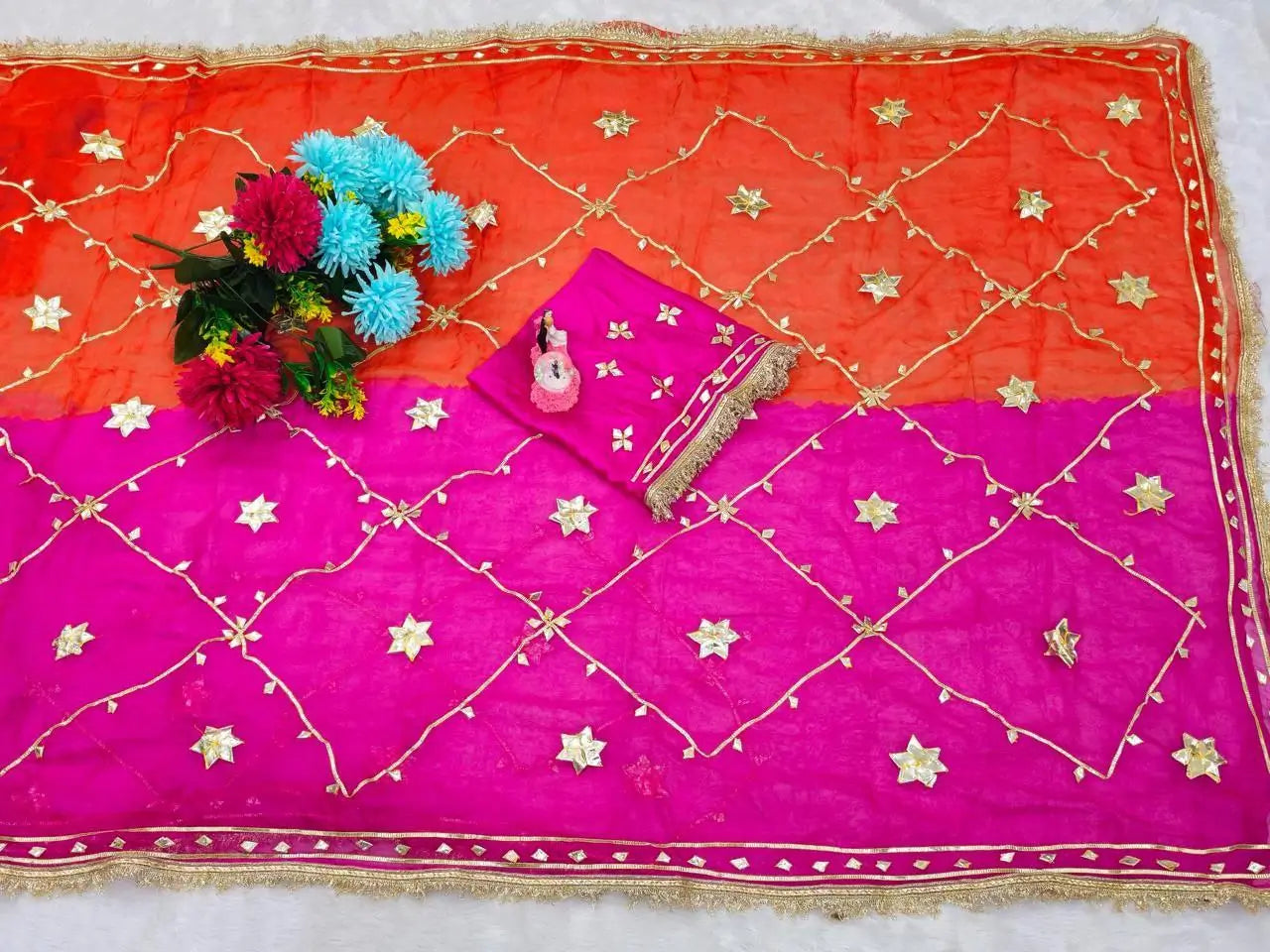 Pure Chiffon Gota Patti Saree with Designer Lace for Festive and Wedding Wear