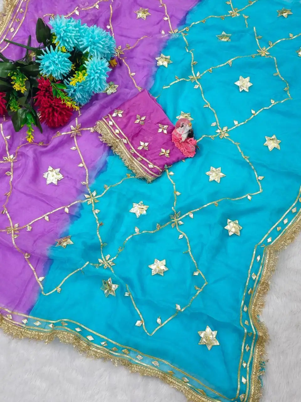 Pure Chiffon Gota Patti Saree with Designer Lace for Festive and Wedding Wear