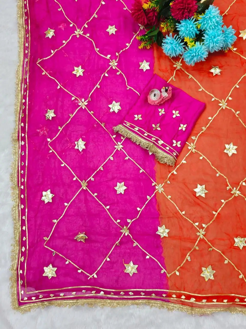 Pure Chiffon Gota Patti Saree with Designer Lace for Festive and Wedding Wear