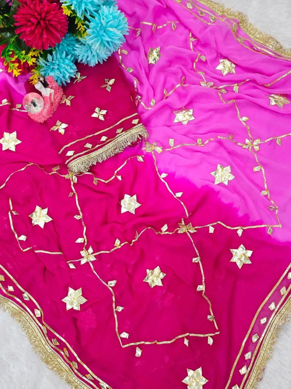 Pure Chiffon Gota Patti Saree with Designer Lace for Festive and Wedding Wear