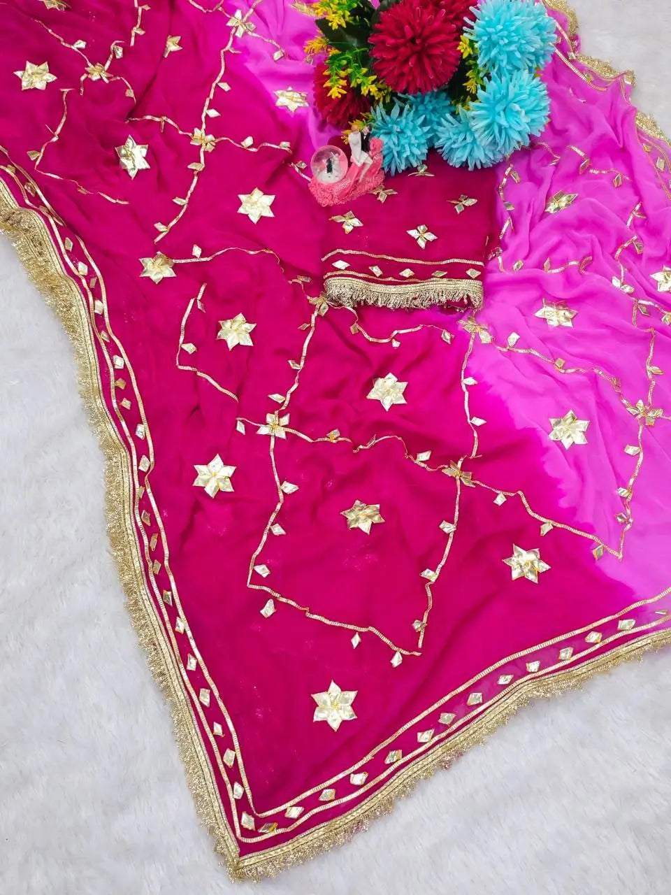 Pure Chiffon Gota Patti Saree with Designer Lace for Festive and Wedding Wear
