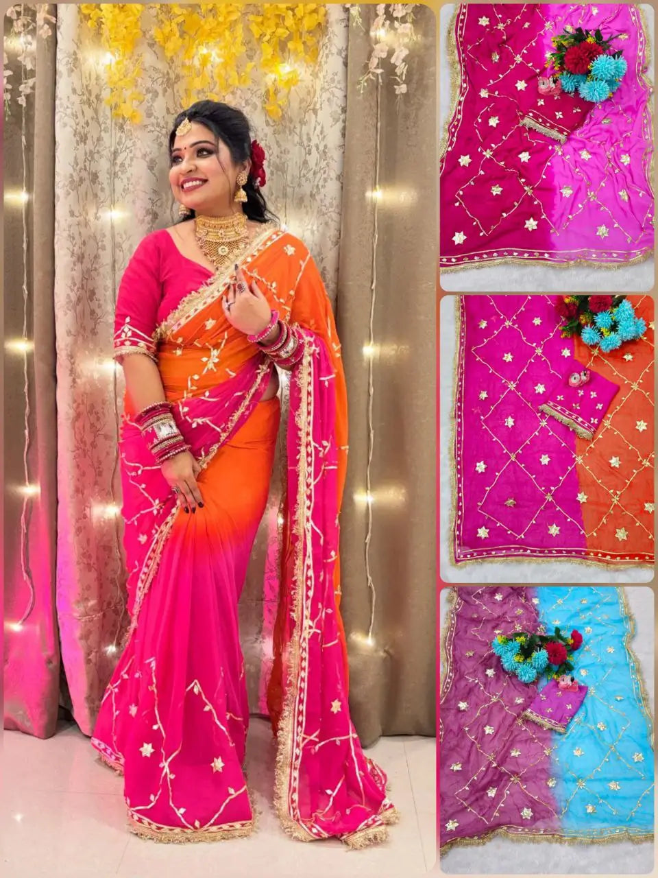 Pure Chiffon Gota Patti Saree with Designer Lace for Festive and Wedding Wear