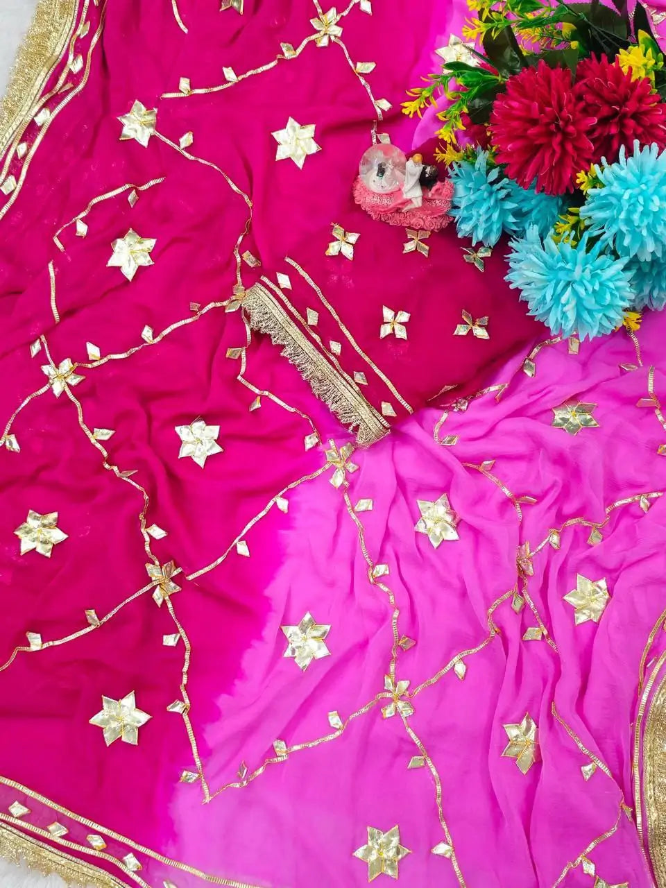Pure Chiffon Gota Patti Saree with Designer Lace for Festive and Wedding Wear