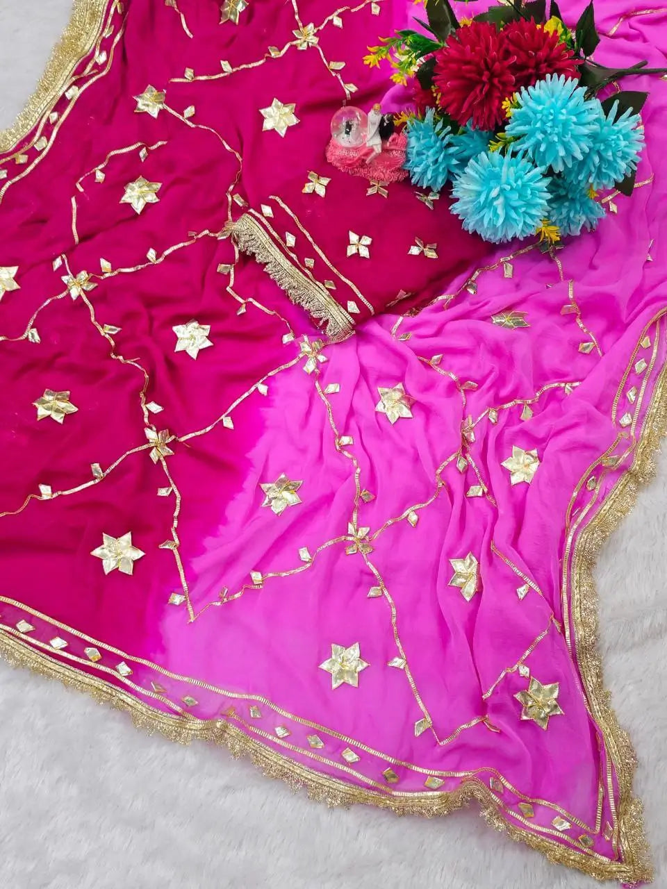 Pure Chiffon Gota Patti Saree with Designer Lace for Festive and Wedding Wear