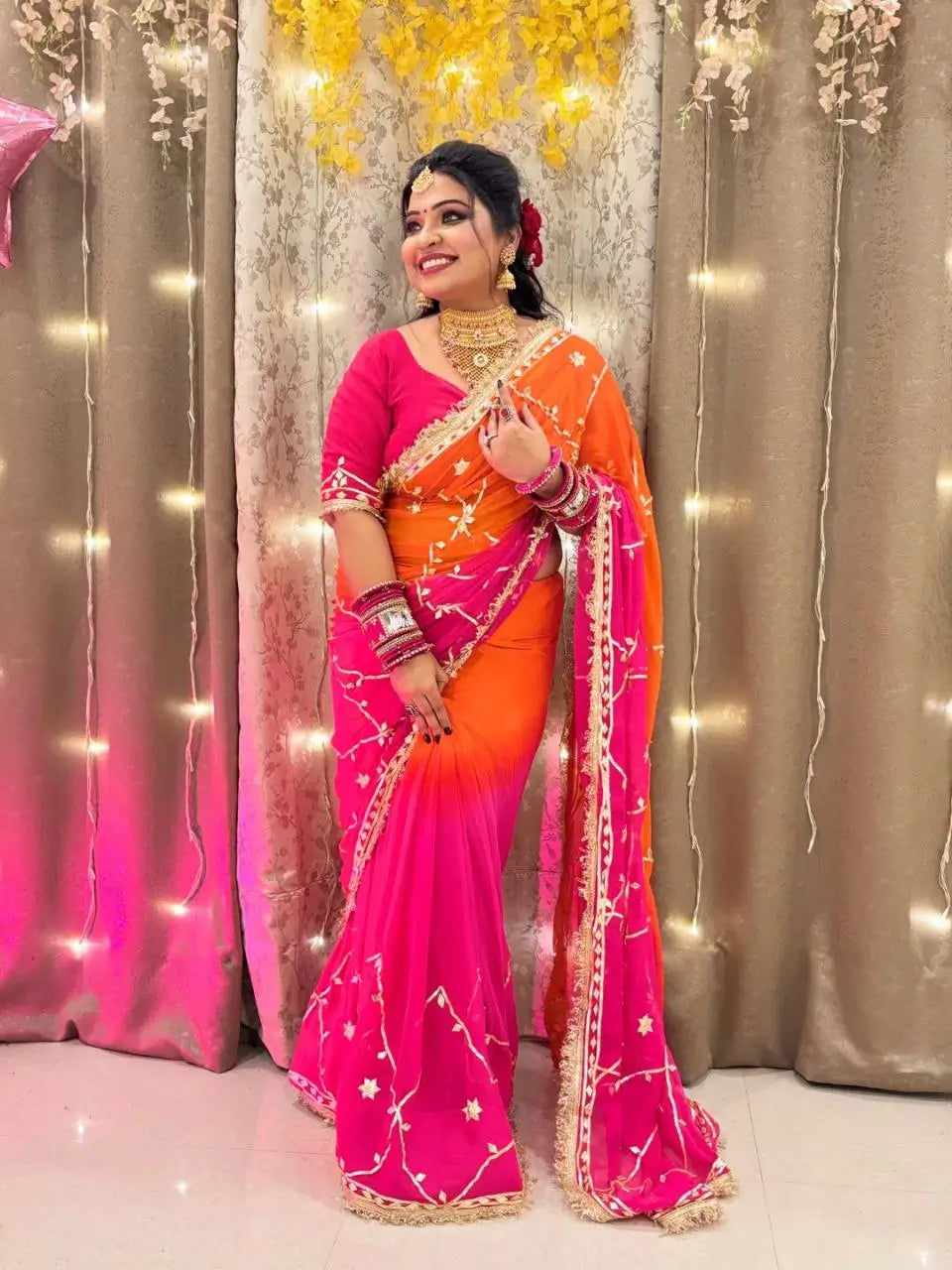Pure Chiffon Gota Patti Saree with Designer Lace for Festive and Wedding Wear