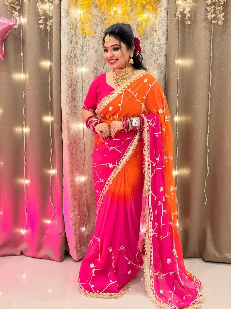 Pure Chiffon Gota Patti Saree with Designer Lace for Festive and Wedding Wear