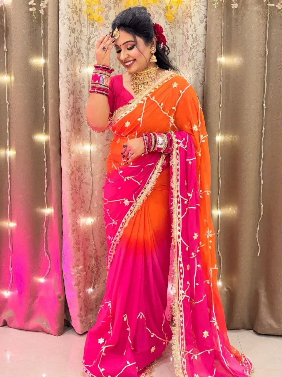Pure Chiffon Gota Patti Saree with Designer Lace for Festive and Wedding Wear
