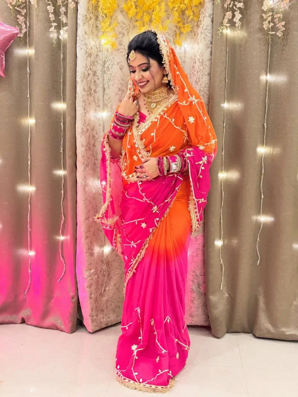 Pure Chiffon Gota Patti Saree with Designer Lace for Festive and Wedding Wear