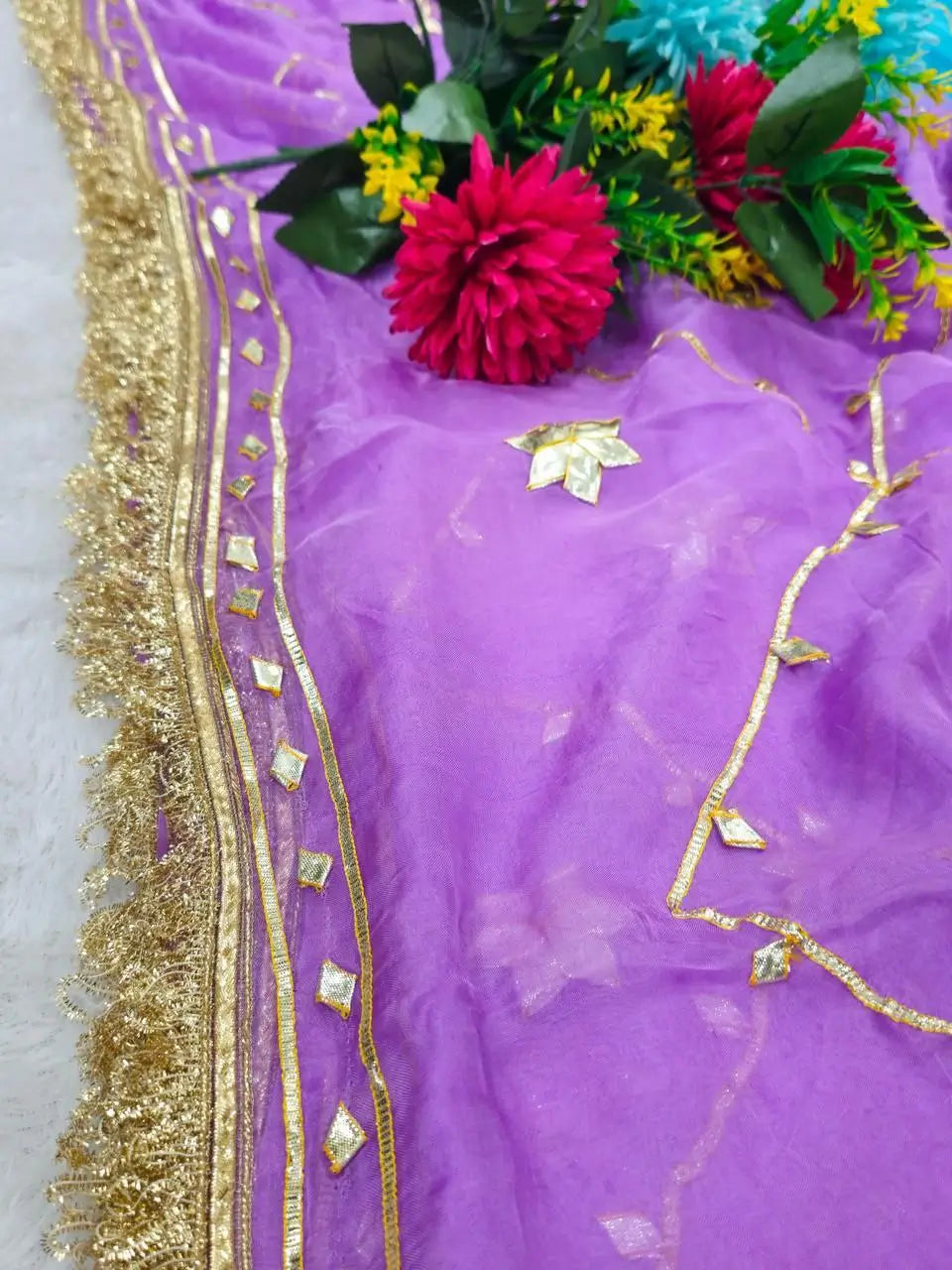 Pure Chiffon Gota Patti Saree with Designer Lace for Festive and Wedding Wear
