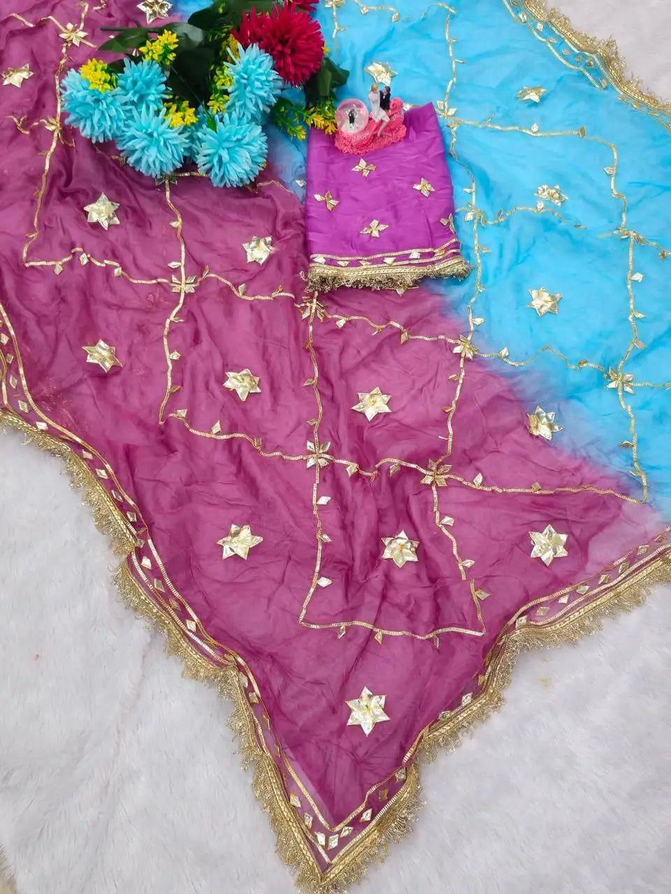 Pure Chiffon Gota Patti Saree with Designer Lace for Festive and Wedding Wear