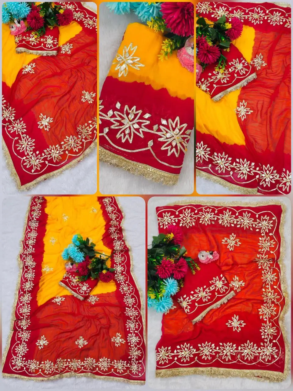 Pure Chiffon Kachhi Gota Patti Saree with Designer Lace for Festive and Wedding Wear