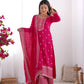 Pure Chinon Silk Embroidered Suit Set with Lace Dupatta