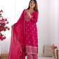 Pure Chinon Silk Embroidered Suit Set with Lace Dupatta