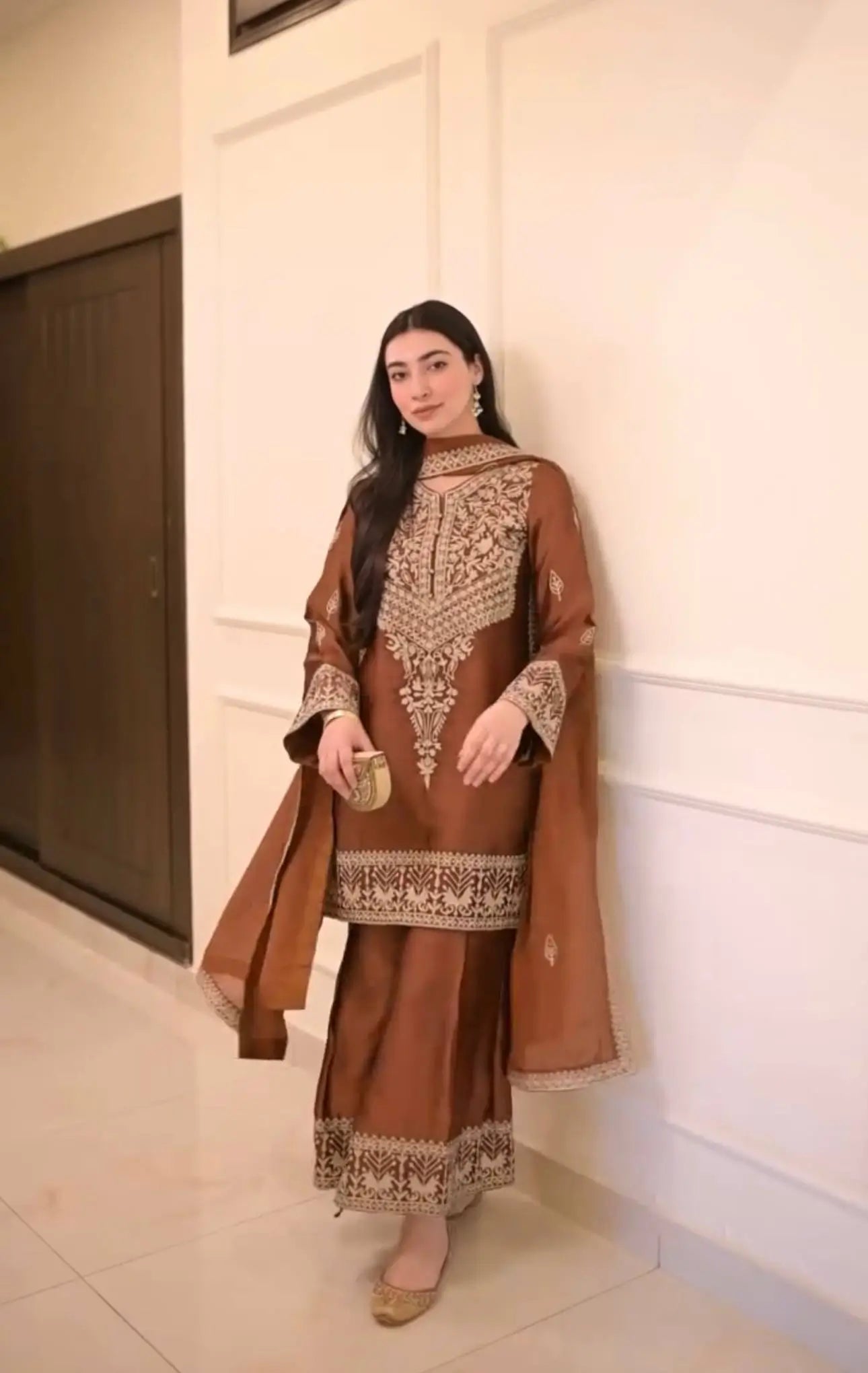 Pure Chinon Silk Embroidered Suit Set with Plazzo & Dupatta – Premium Festive & Party Wear