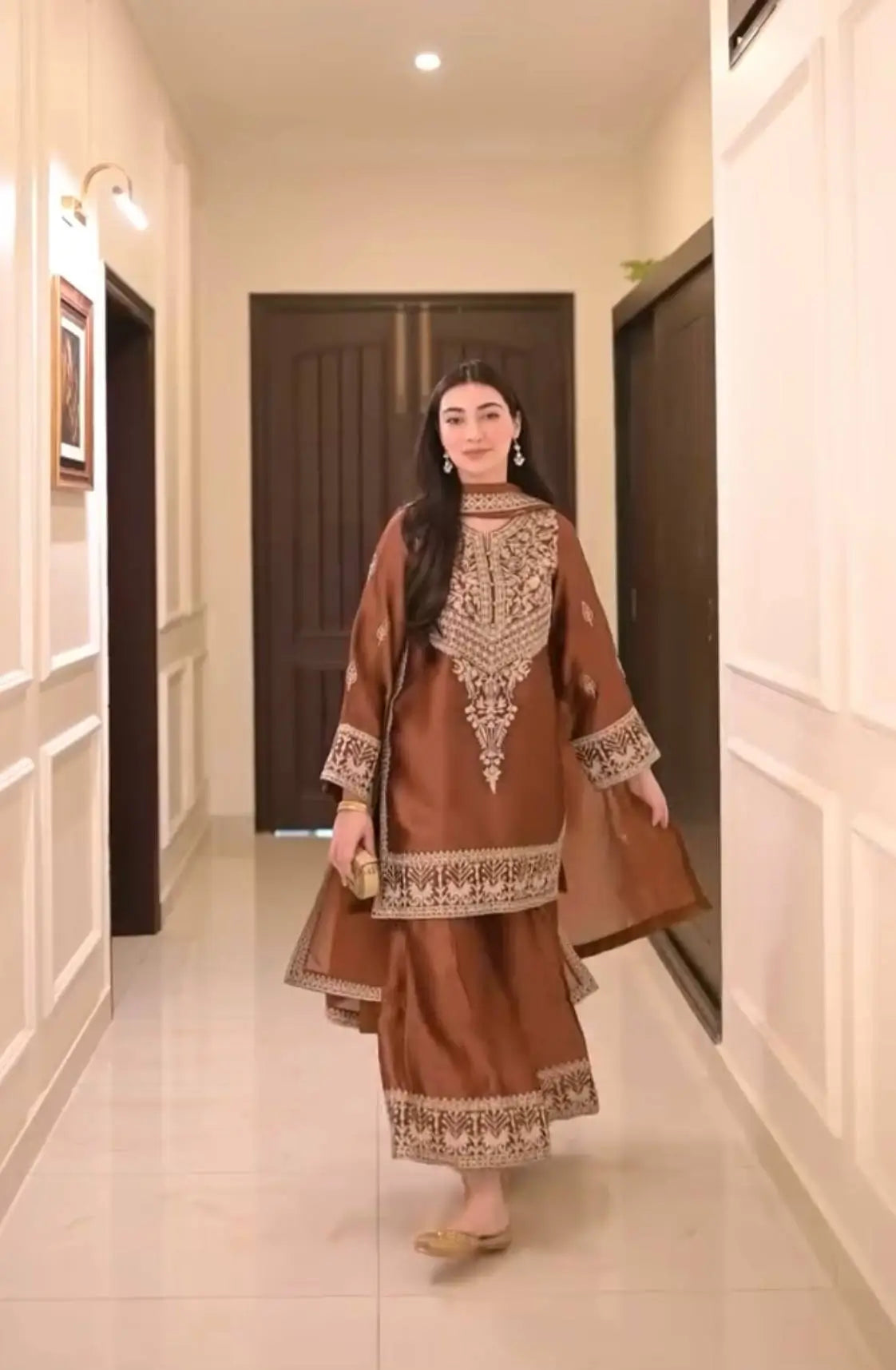 Pure Chinon Silk Embroidered Suit Set with Plazzo & Dupatta – Premium Festive & Party Wear