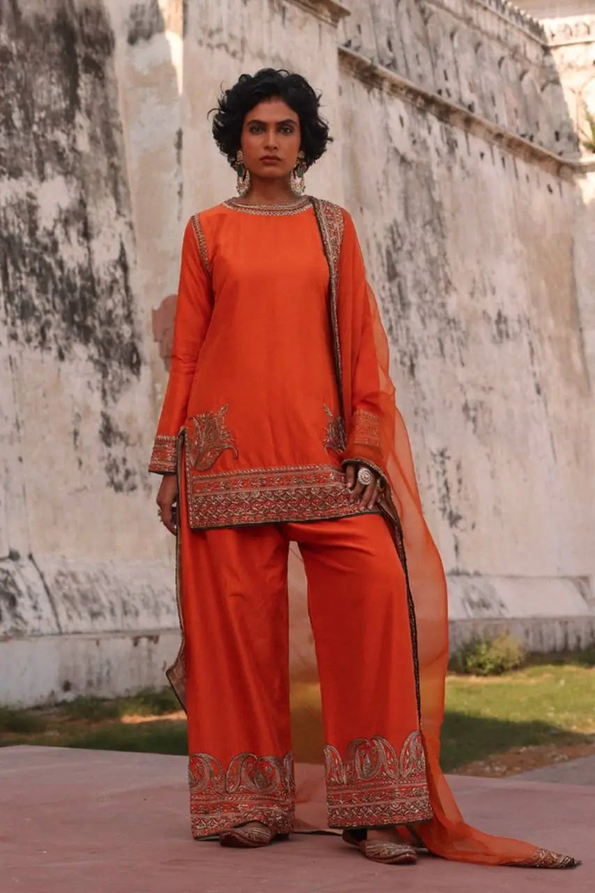 Pure Chinon Silk Embroidered Suit Set with Sequin Dupatta