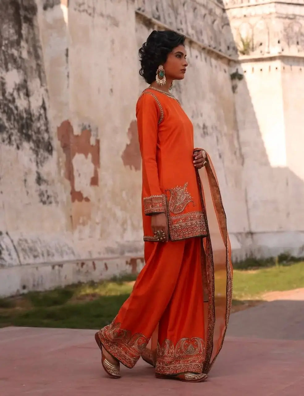 Pure Chinon Silk Embroidered Suit Set with Sequin Dupatta