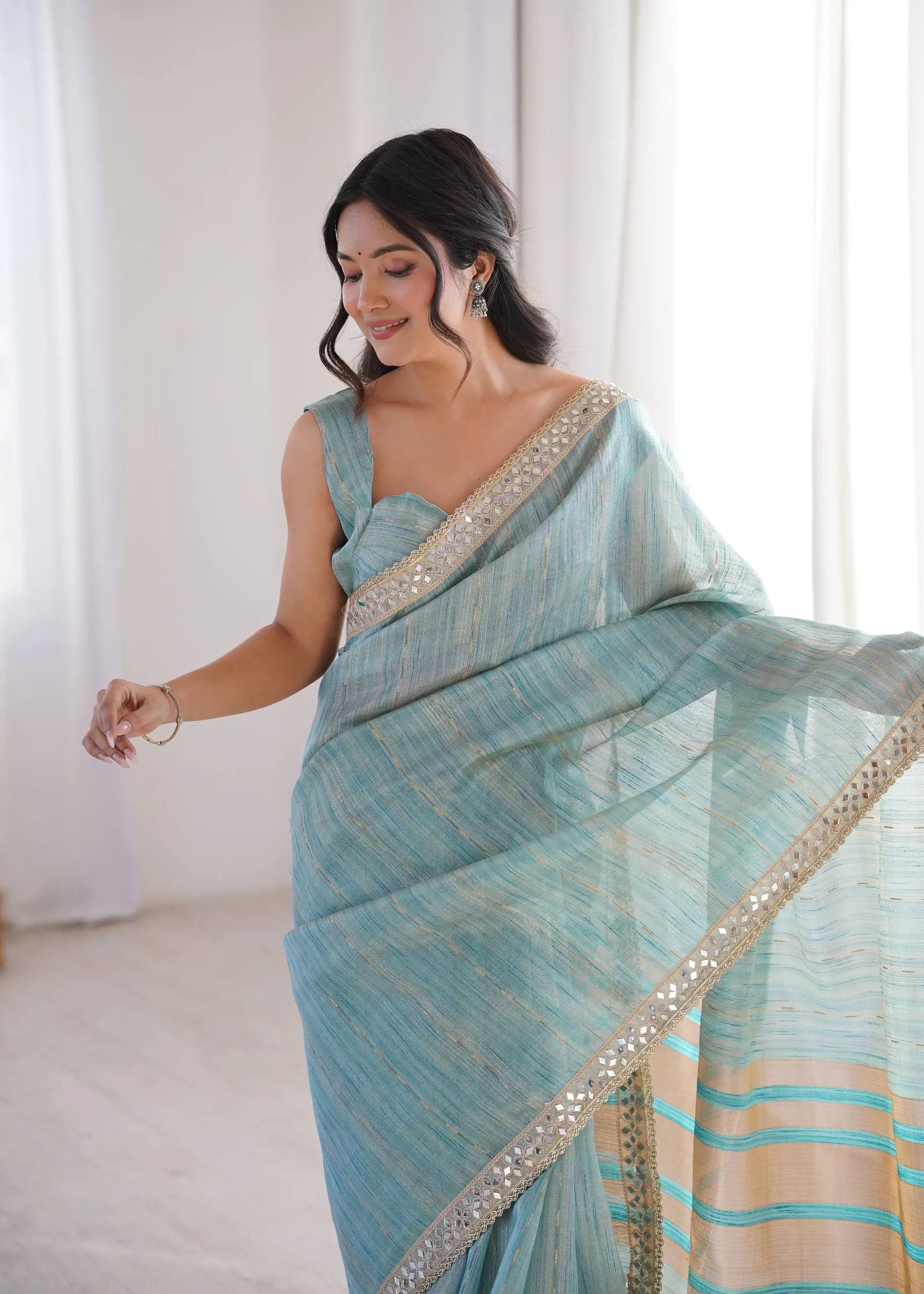 Pure Cotton Designer Saree with Mirror Work for Festive and Occasion Wear