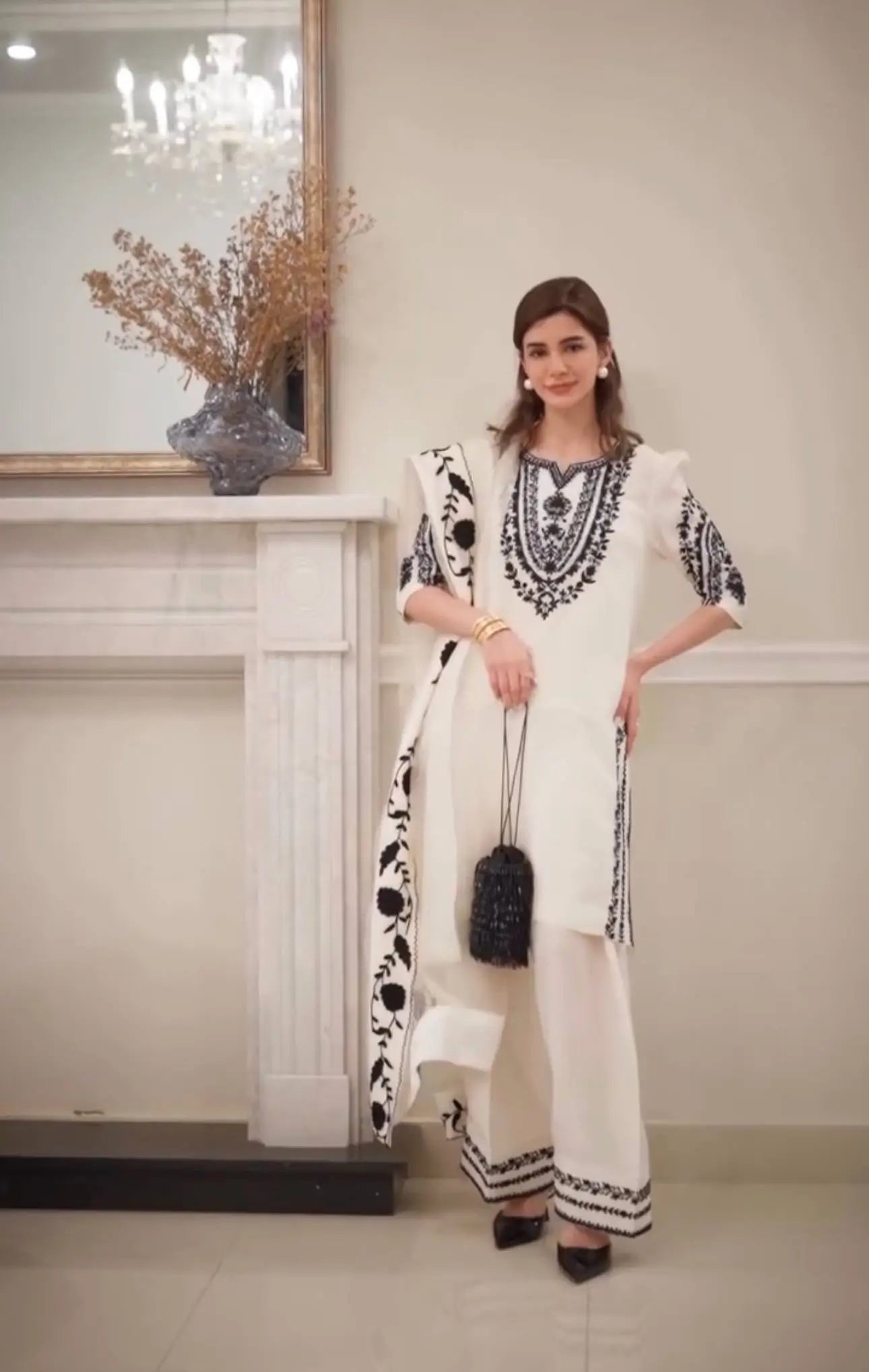 Pure Crepe Embroidered Farshi Plazzo Suit with Organza Dupatta – Party & Festive Wear