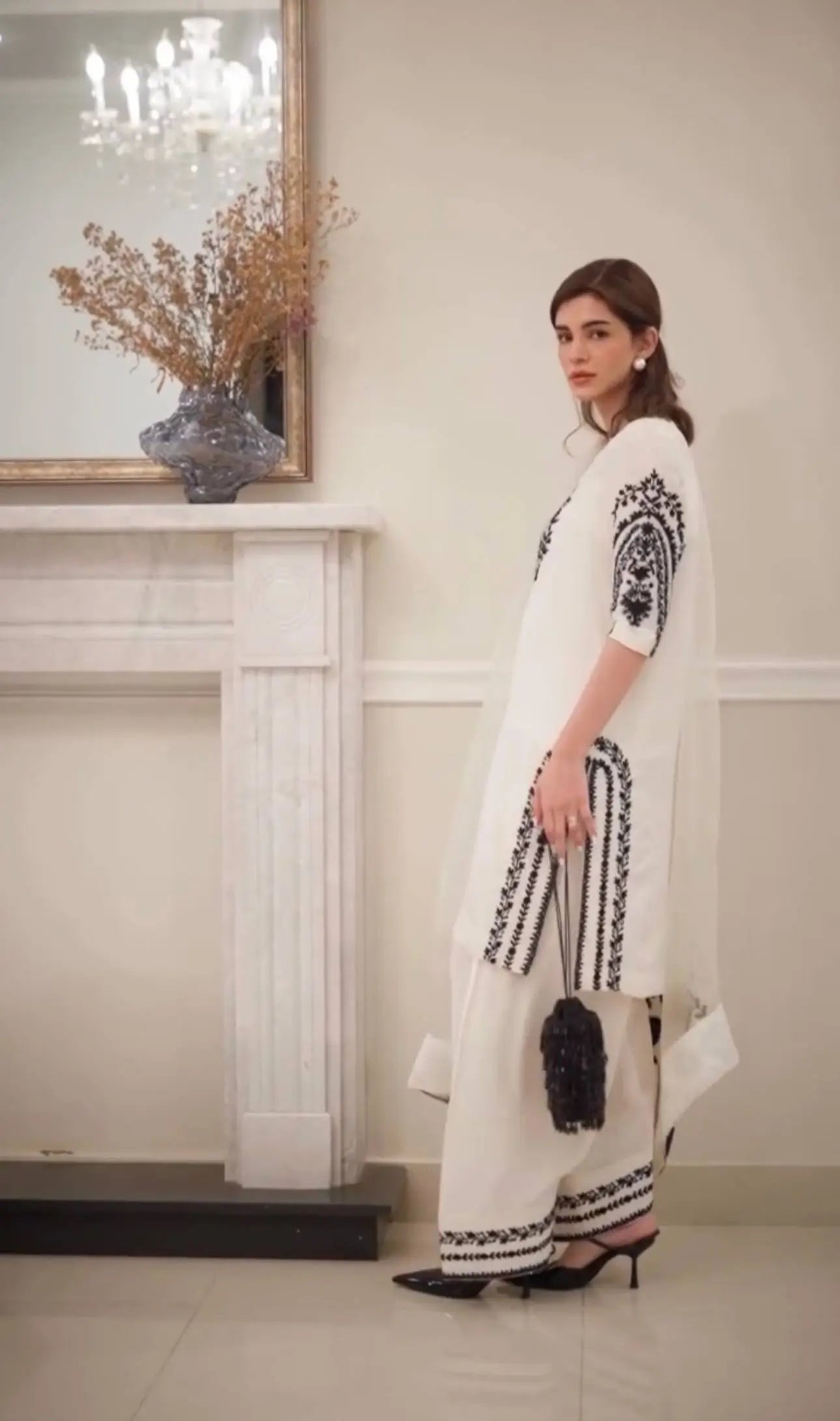 Pure Crepe Embroidered Farshi Plazzo Suit with Organza Dupatta – Party & Festive Wear
