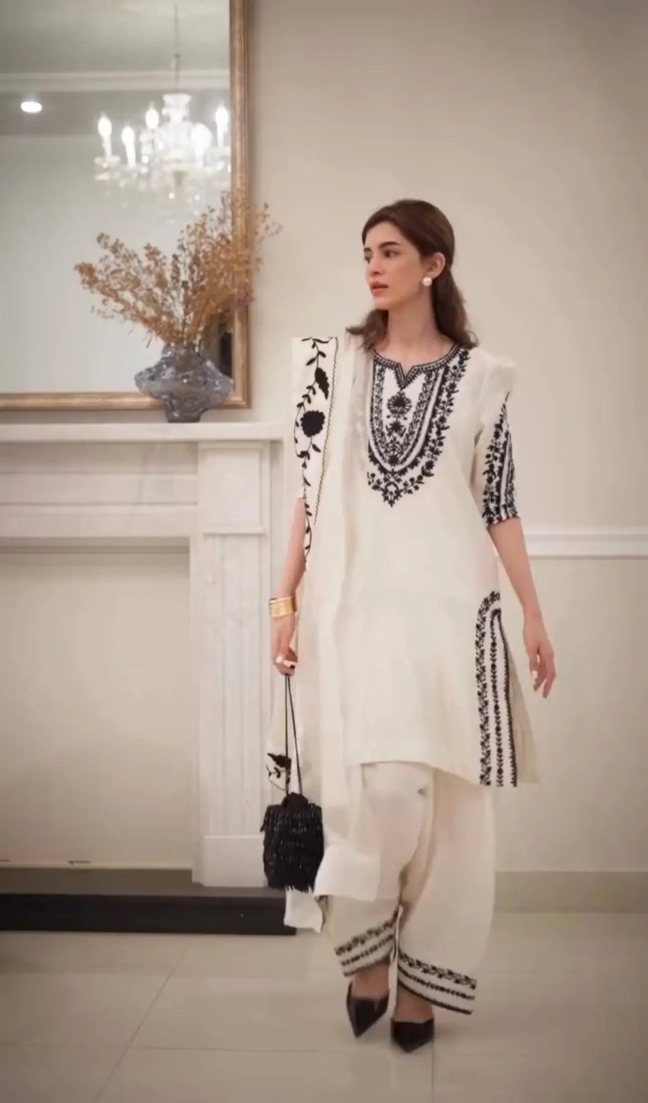 Pure Crepe Embroidered Farshi Plazzo Suit with Organza Dupatta – Party & Festive Wear
