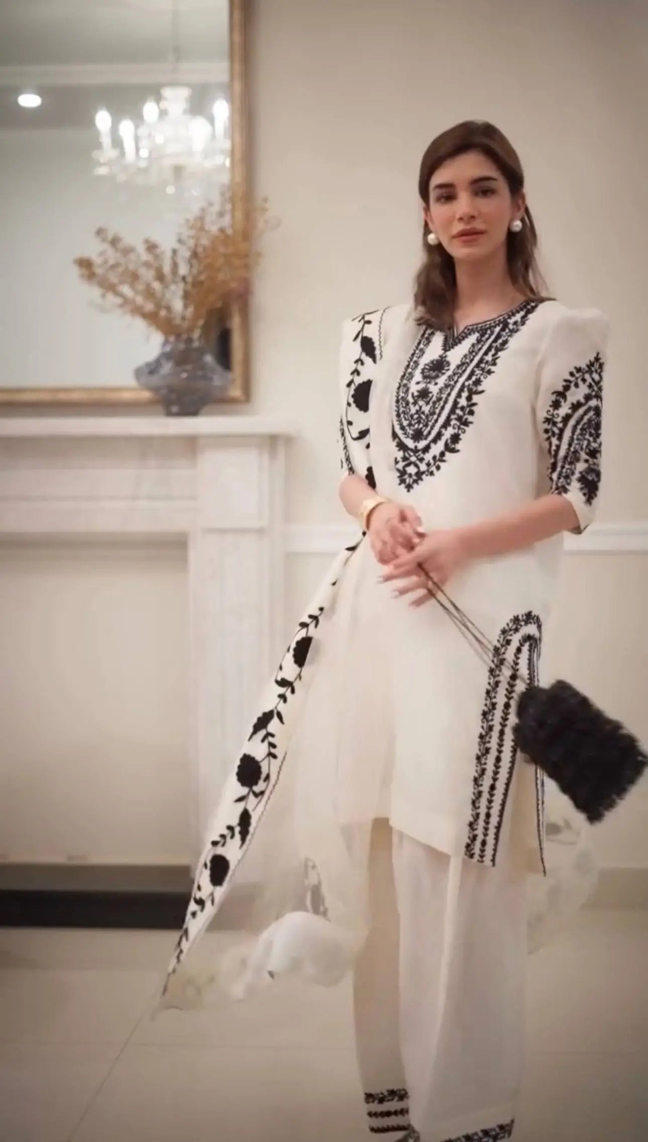 Pure Crepe Embroidered Farshi Plazzo Suit with Organza Dupatta – Party & Festive Wear