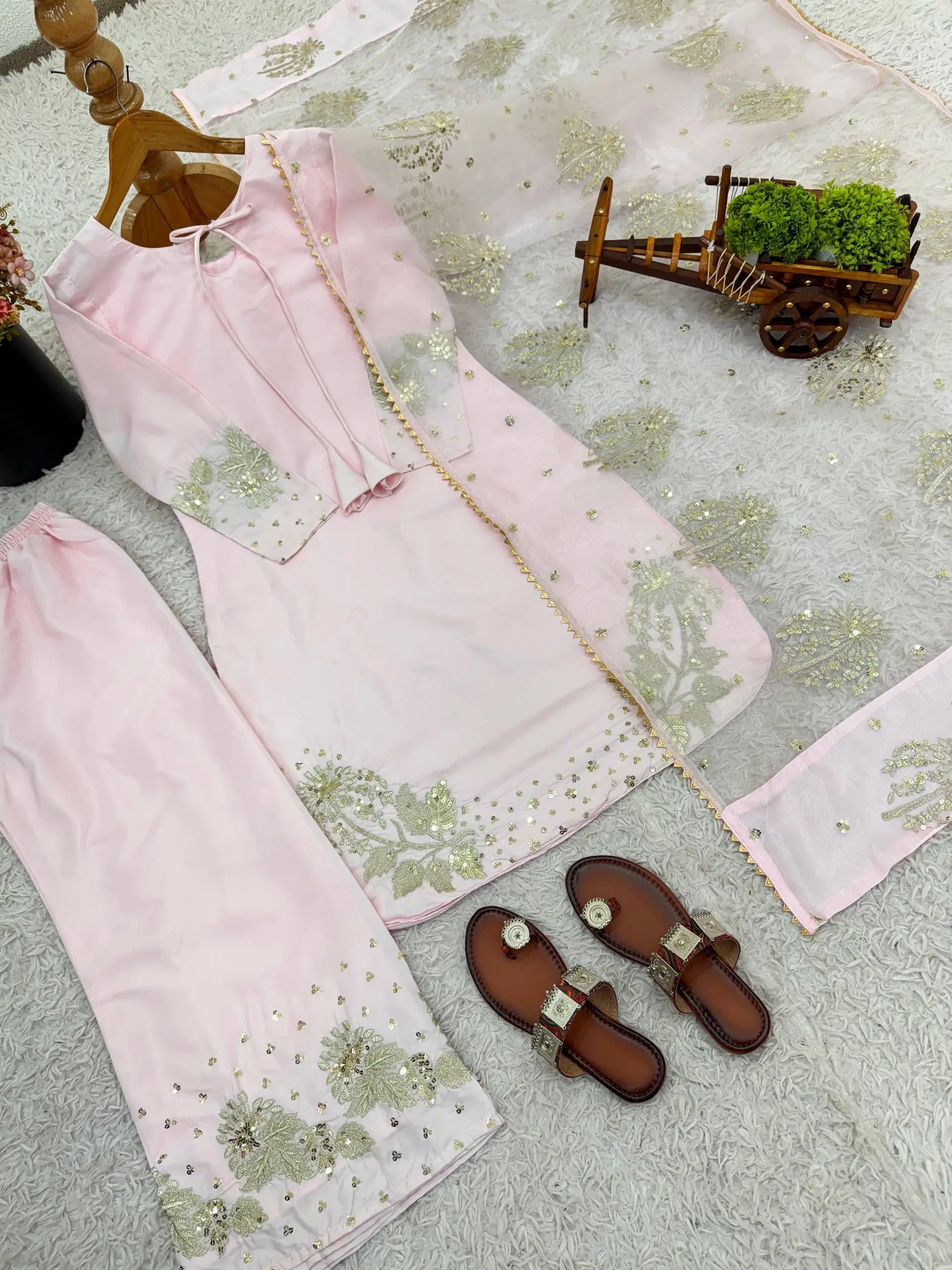 Pure Crepe Silk Embroidered Partywear Suit Set