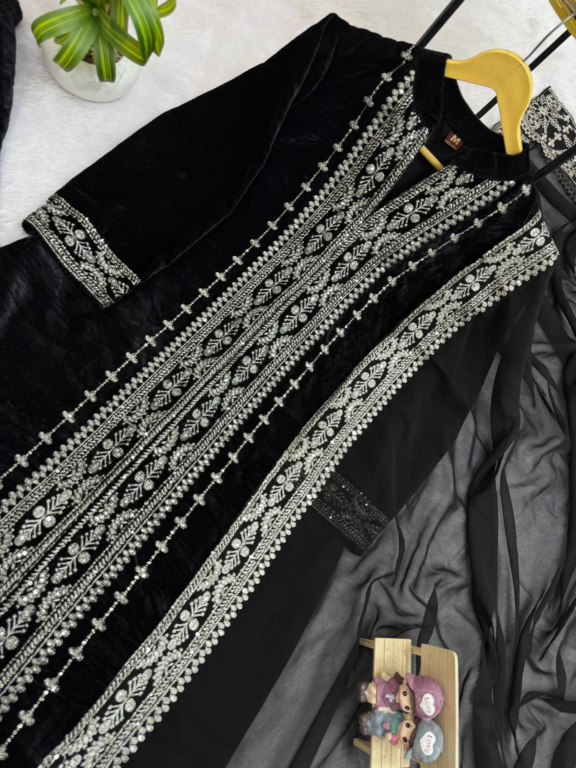 Pure Crepe Silk Embroidered Partywear Suit Set