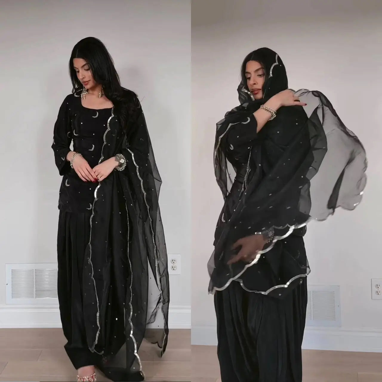 Pure Crepe Silk Embroidered Partywear Suit Set