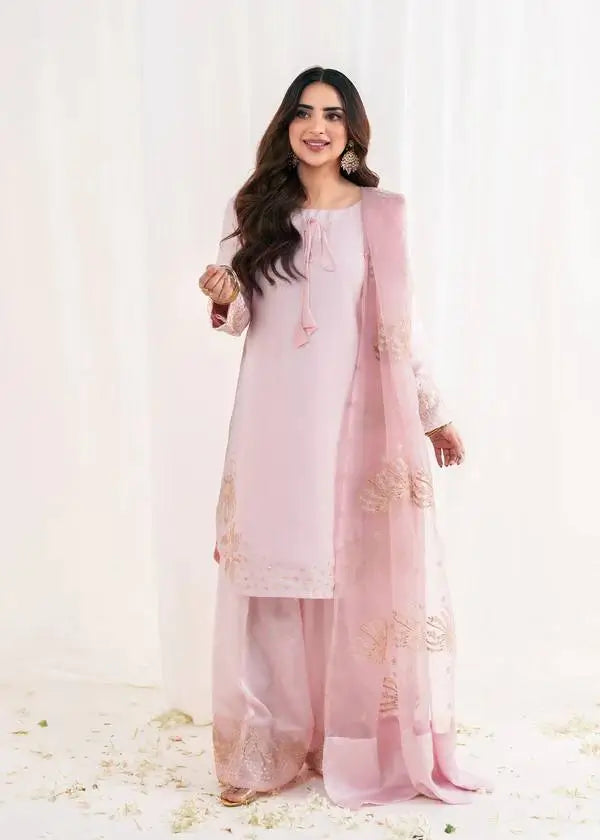 Pure Crepe Silk Embroidered Partywear Suit Set