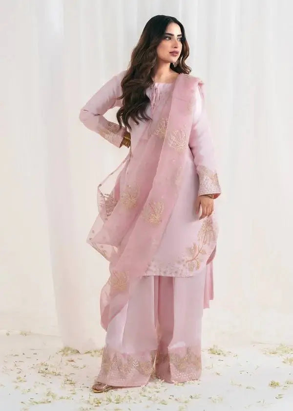 Pure Crepe Silk Embroidered Partywear Suit Set