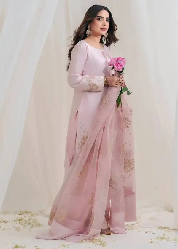 Pure Crepe Silk Embroidered Partywear Suit Set