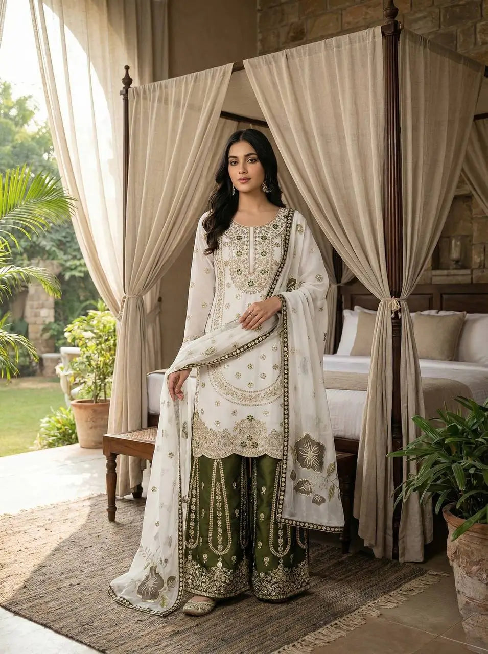 Pure Fendy Silk Embroidered Sharara Suit for Festive and Wedding Occasions