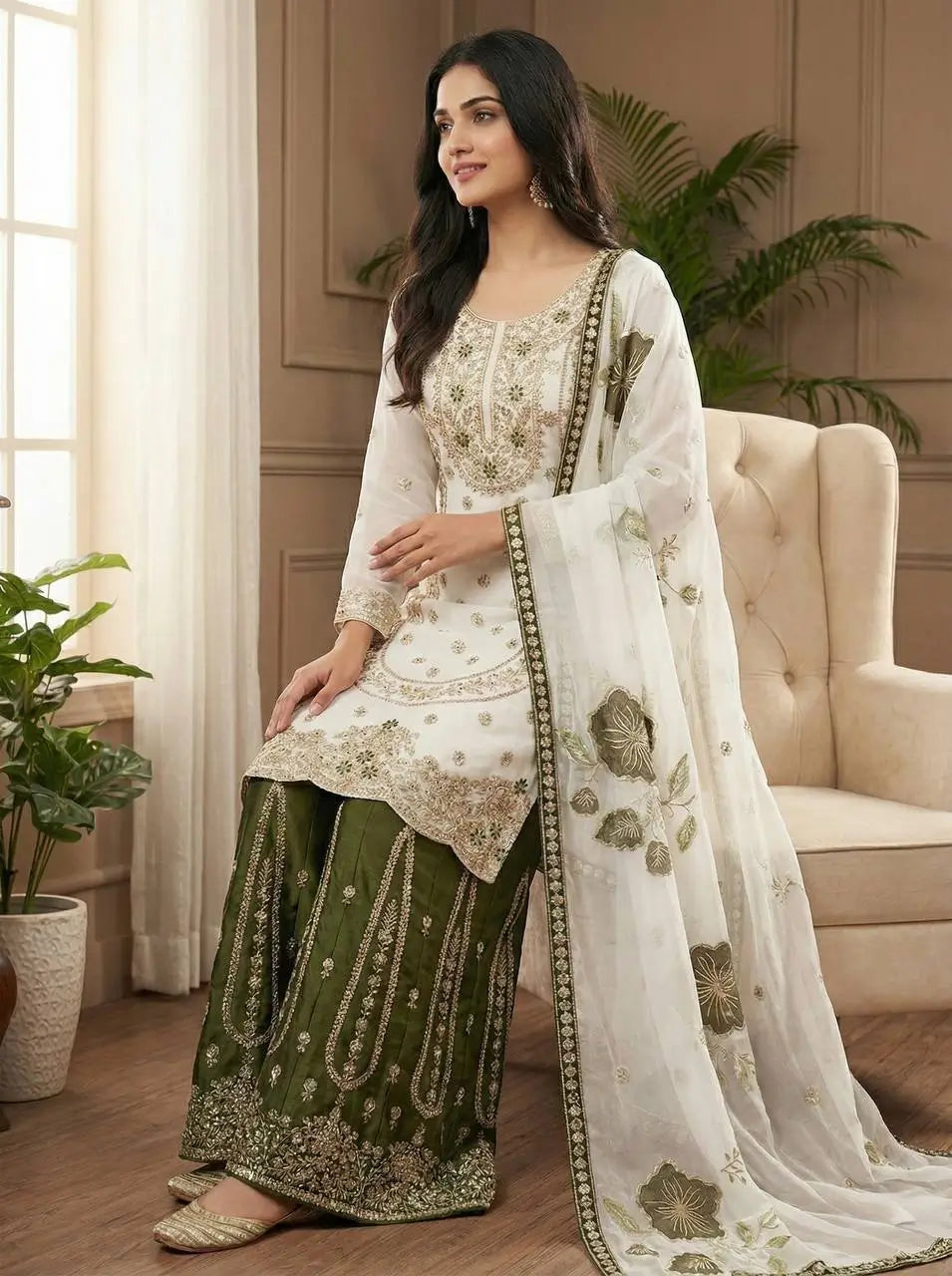 Pure Fendy Silk Embroidered Sharara Suit for Festive and Wedding Occasions