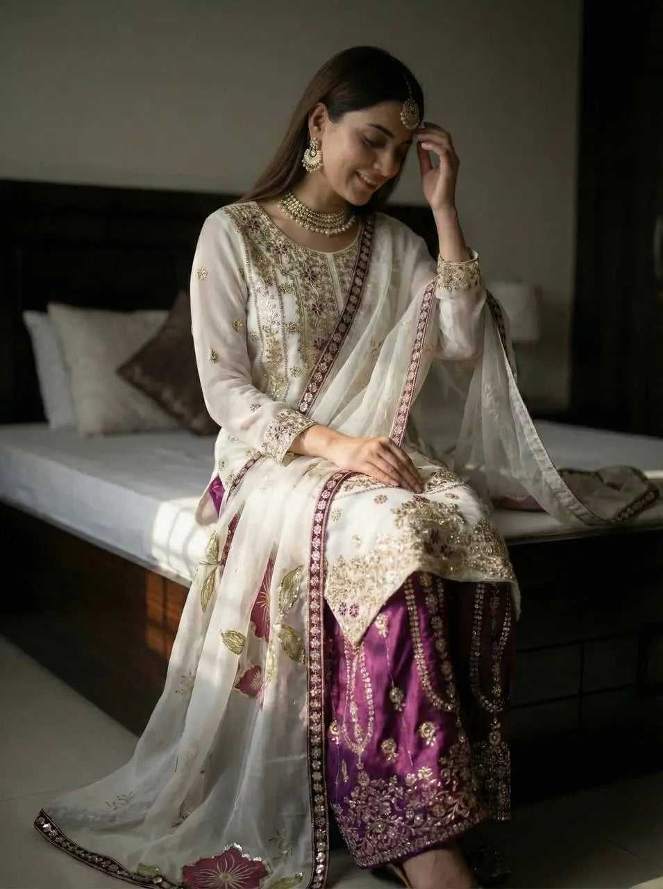Pure Fendy Silk Embroidered Sharara Suit for Festive and Wedding Occasions