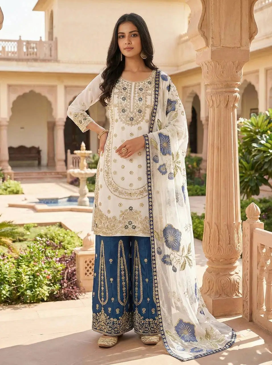 Pure Fendy Silk Embroidered Sharara Suit for Festive and Wedding Occasions