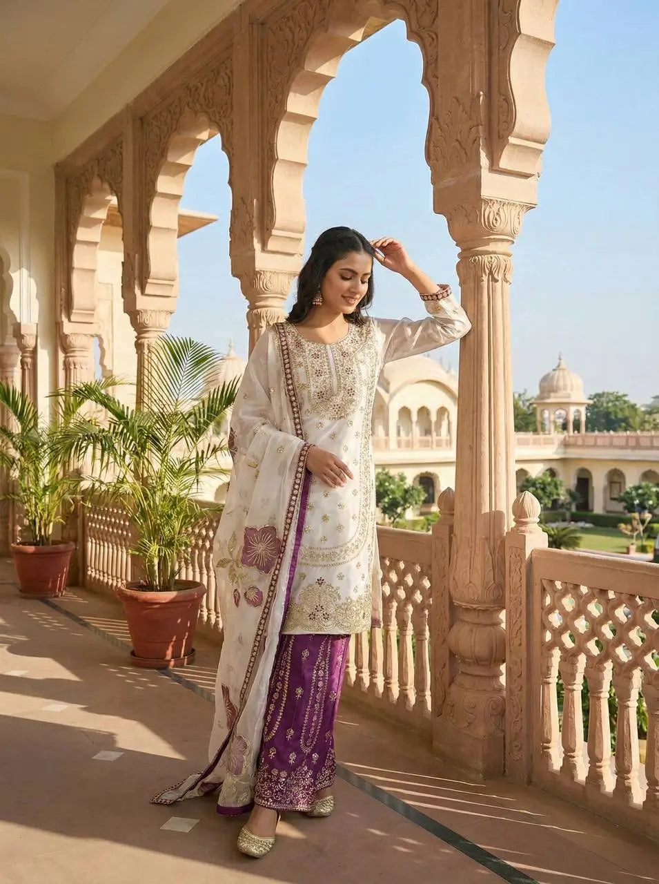 Pure Fendy Silk Embroidered Sharara Suit for Festive and Wedding Occasions