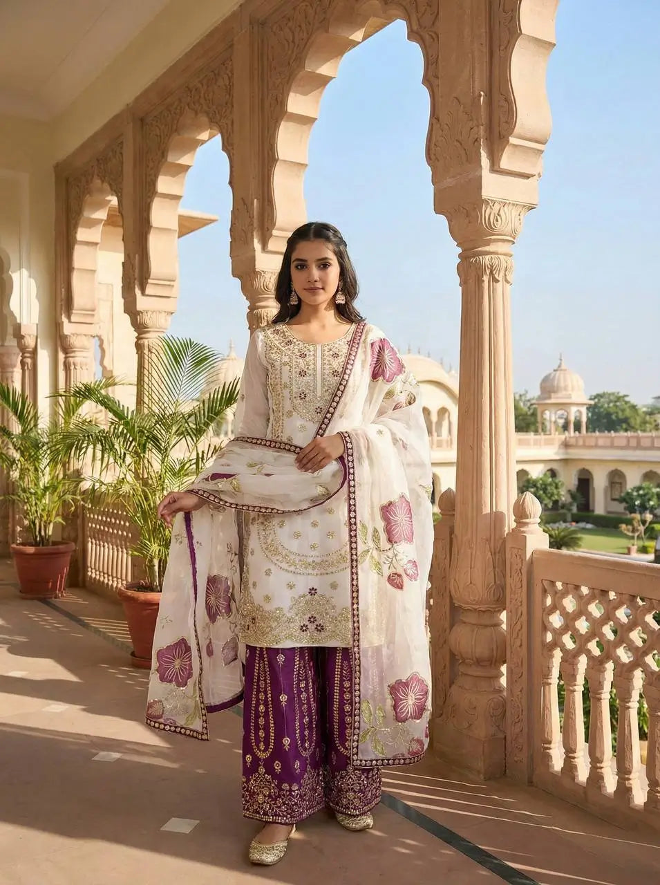 Pure Fendy Silk Embroidered Sharara Suit for Festive and Wedding Occasions