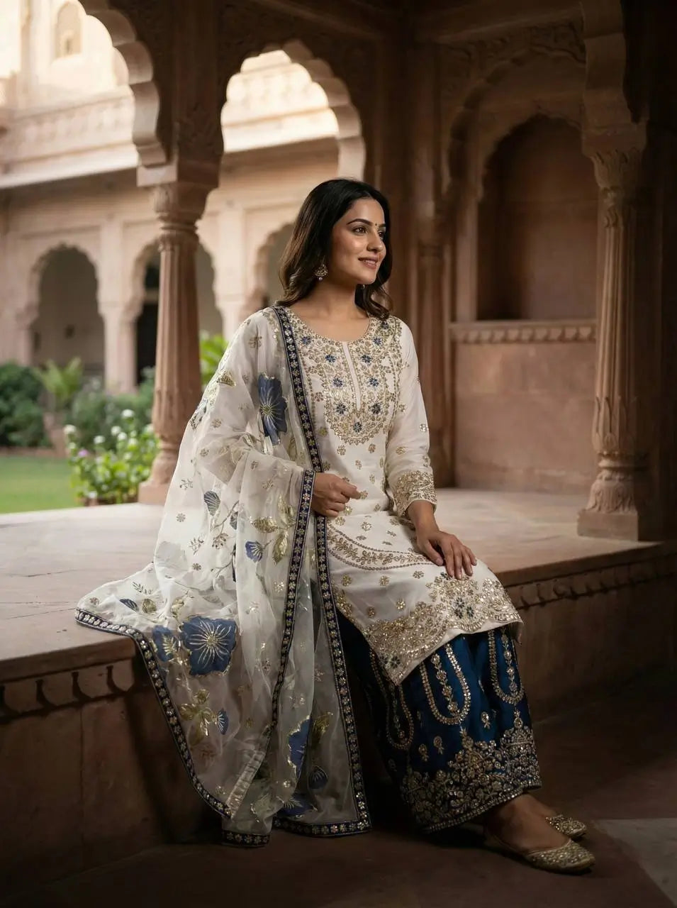 Pure Fendy Silk Embroidered Sharara Suit for Festive and Wedding Occasions