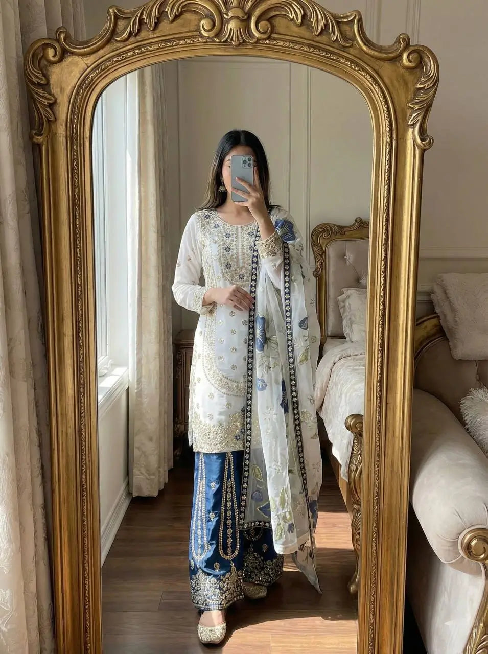 Pure Fendy Silk Embroidered Sharara Suit for Festive and Wedding Occasions
