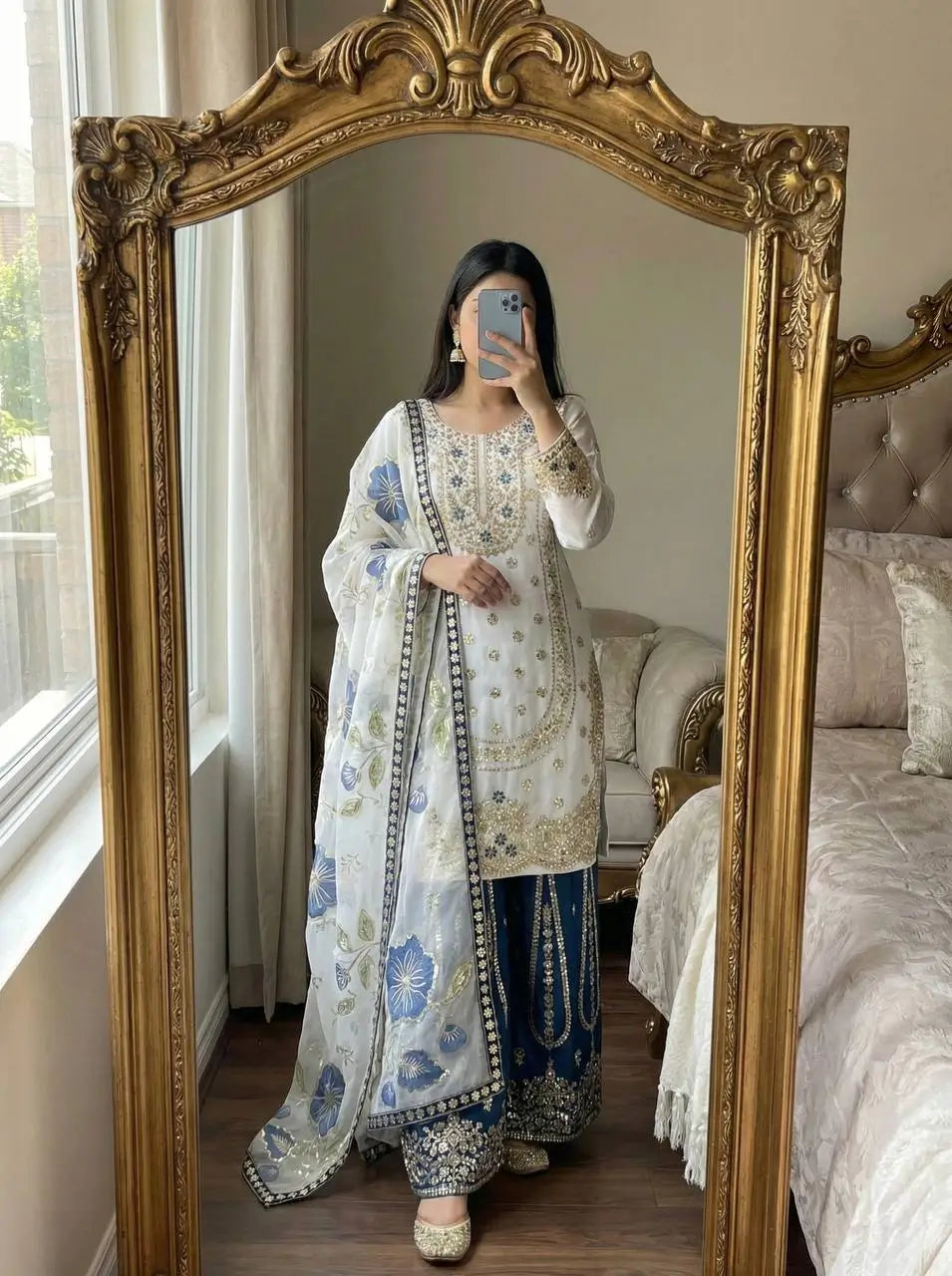 Pure Fendy Silk Embroidered Sharara Suit for Festive and Wedding Occasions