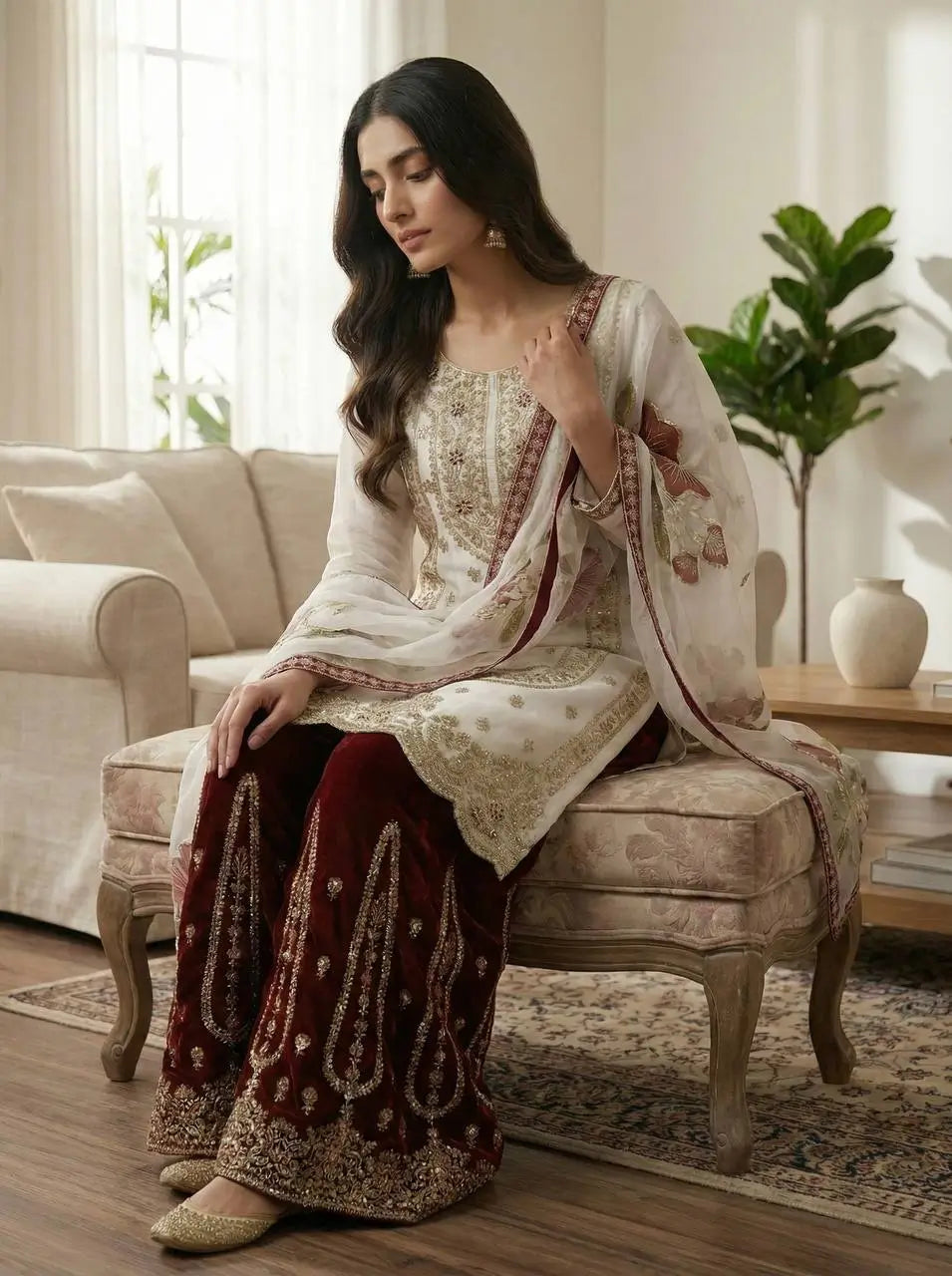 Pure Fendy Silk Embroidered Sharara Suit for Festive and Wedding Occasions