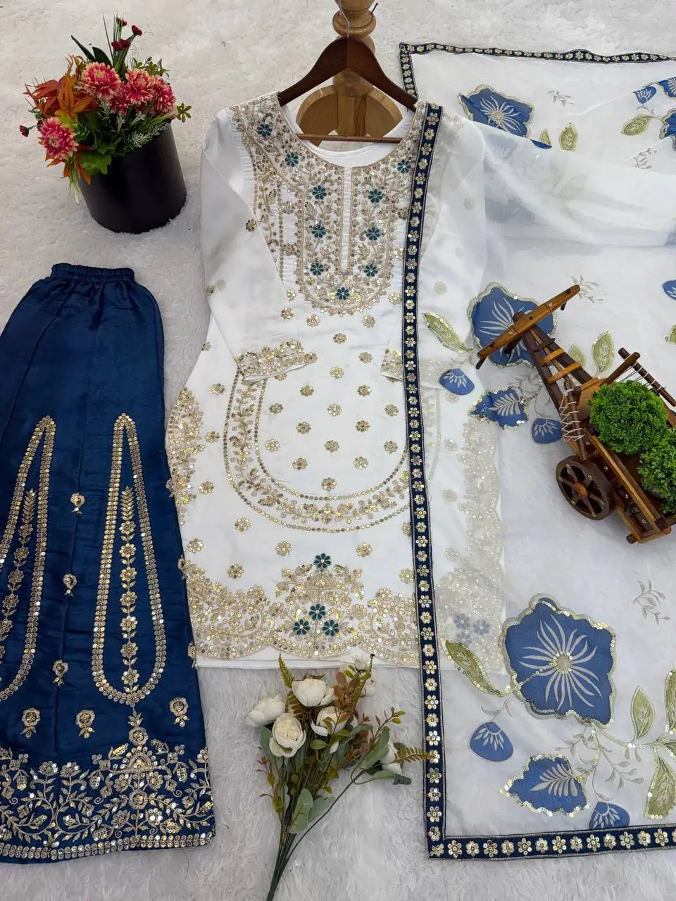 Pure Fendy Silk Embroidered Sharara Suit for Festive and Wedding Occasions