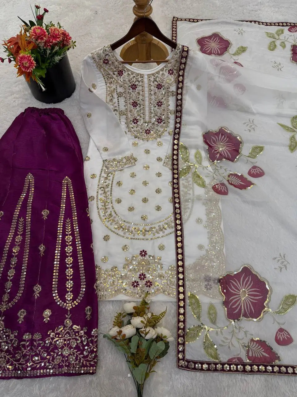 Pure Fendy Silk Embroidered Sharara Suit for Festive and Wedding Occasions