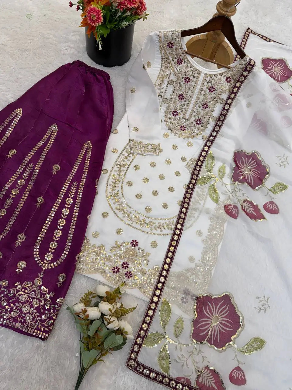 Pure Fendy Silk Embroidered Sharara Suit for Festive and Wedding Occasions